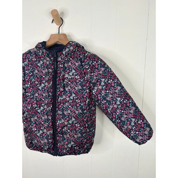 Eddie Bauer Reversible Down Puffer Jacket Toddler Girl XS 5/6 Winter Coat Floral - Picture 9 of 13